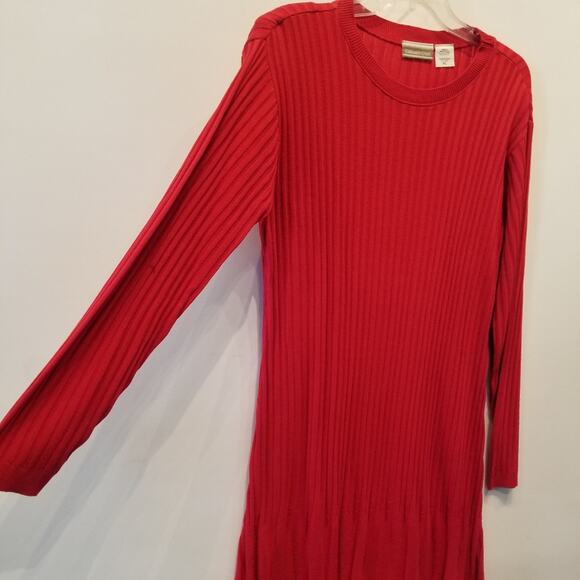 Red Knit Dress Vintage 90s Stretch Long Sleeve Round Neck Petites Women's Size L - Picture 6 of 12